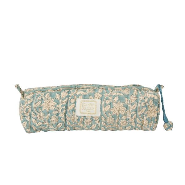 Floral-patterned pencil case on a white background