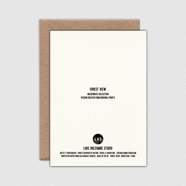 White card with black text and brown envelope on a light gray background
