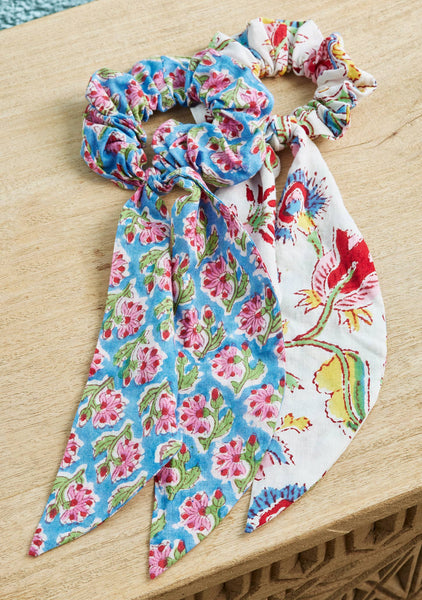 Taruni Block Print Hair Scrunchie With Tie - Namaste