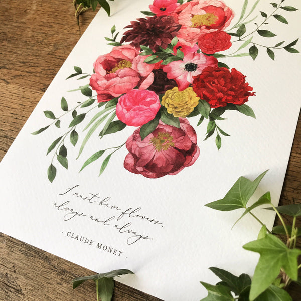 I Must Have Flowers.. Watercolour Art Print - Georgiou Draws