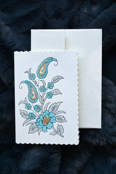 Kairi Turquoise Block Printed Greeting Card - Paper Mirchi