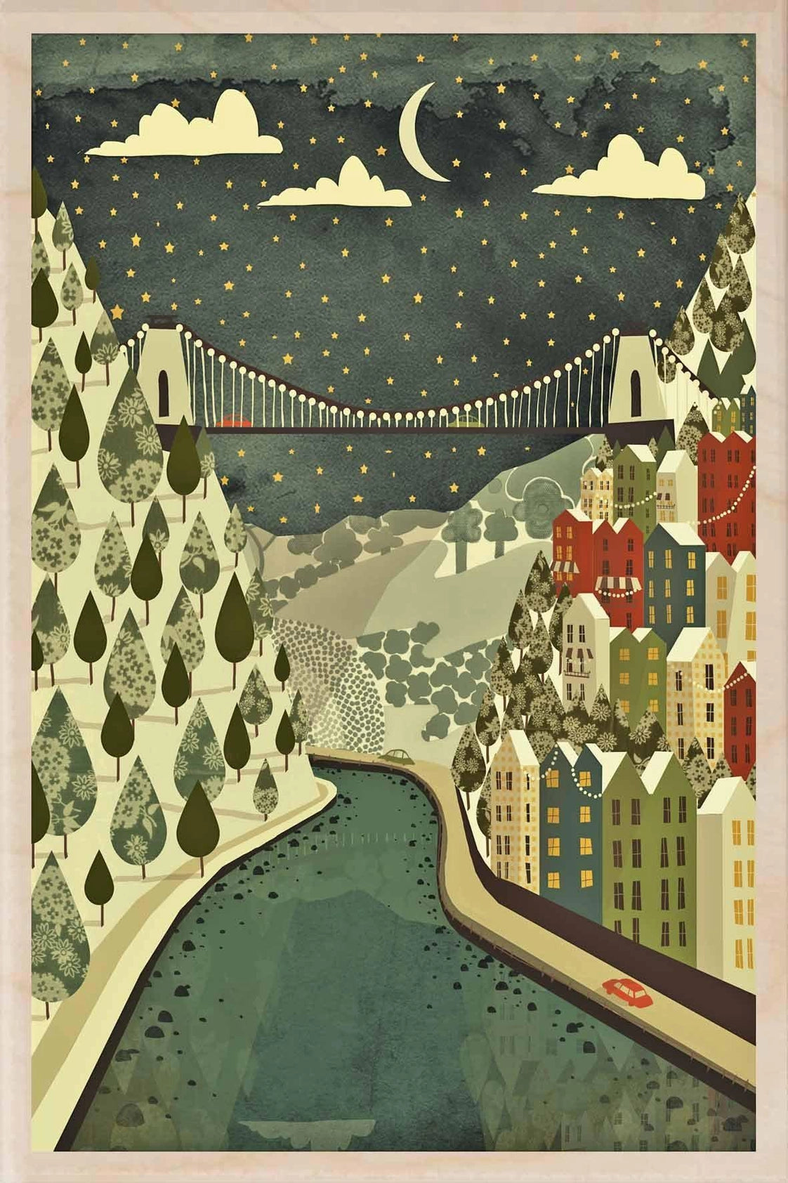 Bristol Christmas Suspension Bridge Wooden Postcard - Emy Lou Holmes