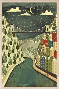 Bristol Christmas Suspension Bridge Wooden Postcard - Emy Lou Holmes