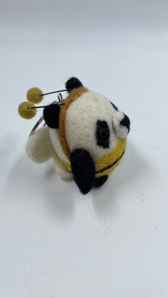 Handmade Cute Felt Bear with Honey Bee Outfit Keyring - Funky Yak Ltd