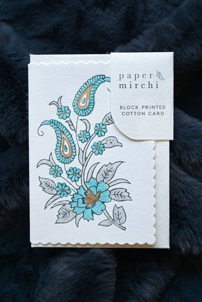 Kairi Turquoise Block Printed Greeting Card - Paper Mirchi