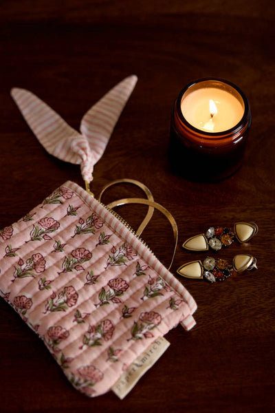Small Floral Blush Organic Cotton Zipped Pouch - Paper Mirchi