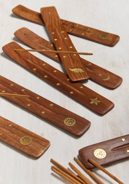 Natural Incense Holder with Brass Motif - Namaste