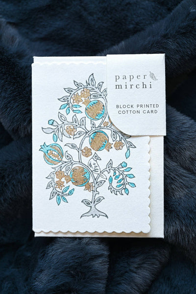 Anaar Turquoise Block Printed Greeting Card - Paper Mirchi