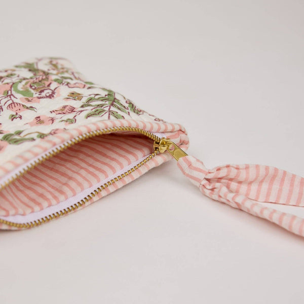 Medium Floral Blush Organic Cotton Zipped Pouch - Paper Mirchi