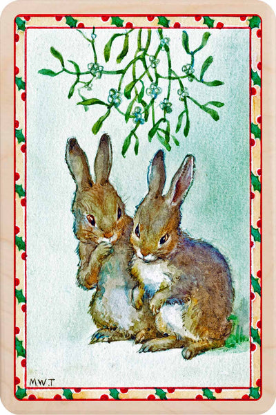 Bunnies Under the Mistletoe Wooden Postcard - The Wooden Postcard Company