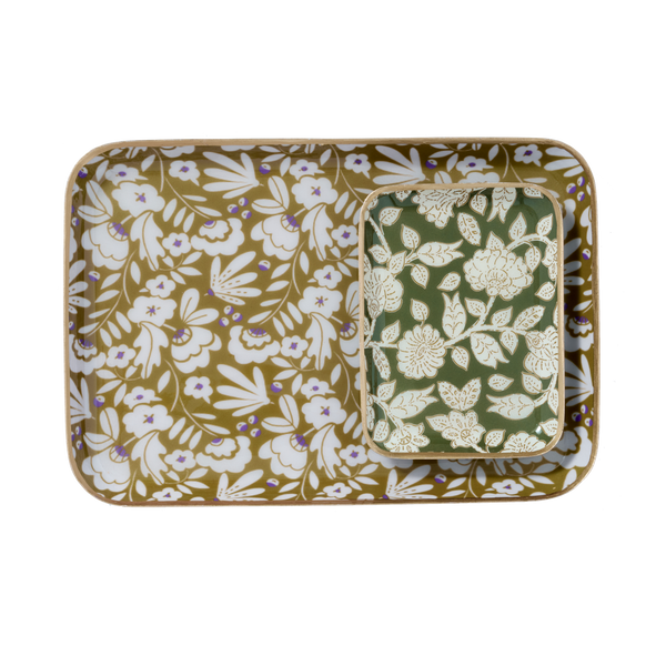 Tiny Green Jaya Bohemian Chic Tray With Enamelled Metal Flowers - Bonheur du Jour