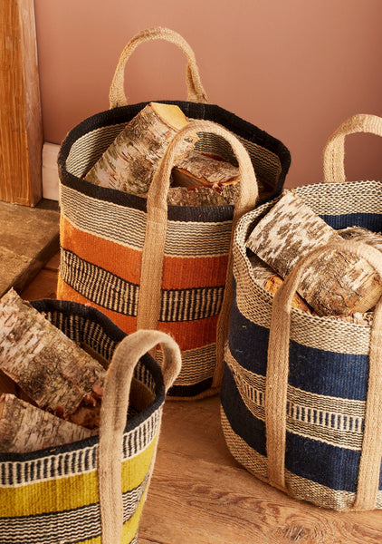 Jute handloom log/laundry bag/basket, terracotta