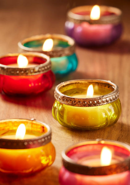Pumpkin Glass & Iron Border Tealight - Namaste