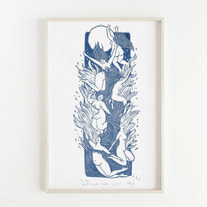 Framed print of women in the sea in moonlight
