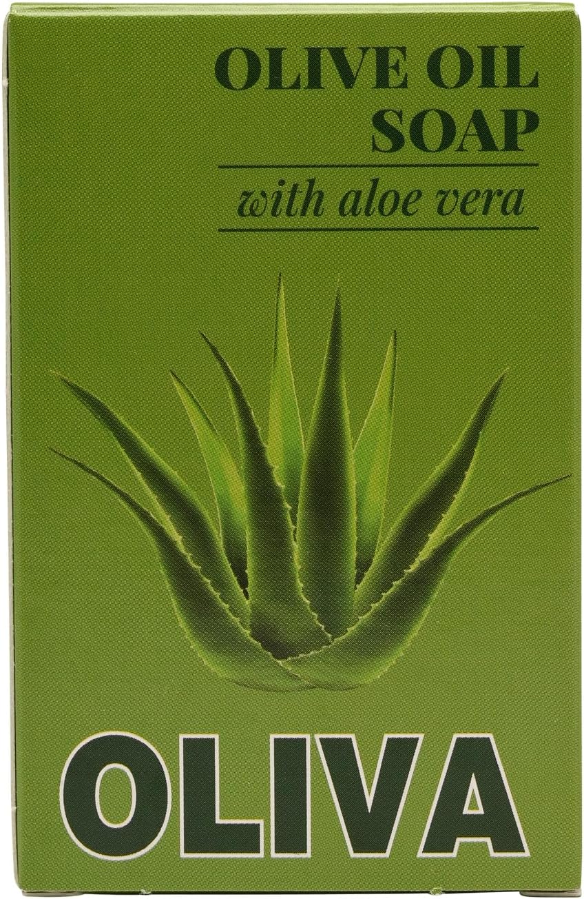 Green soap packaging with aloe vera leaf and 'Oliva' branding