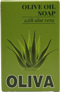 Green soap packaging with aloe vera leaf and 'Oliva' branding
