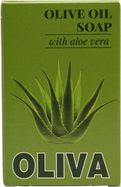 Green soap packaging with aloe vera leaf and 'Oliva' branding