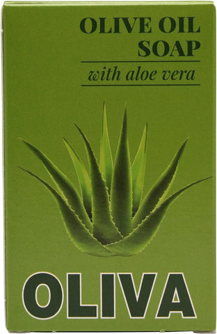 Green soap packaging with aloe vera leaf and 'Oliva' branding