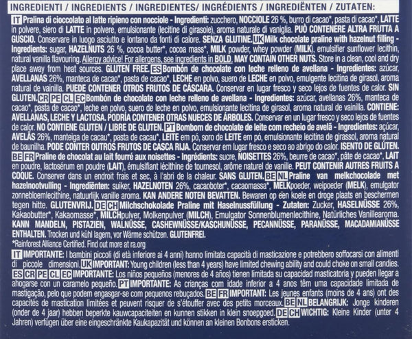 Allergen and ingredient list on a chocolate product packaging