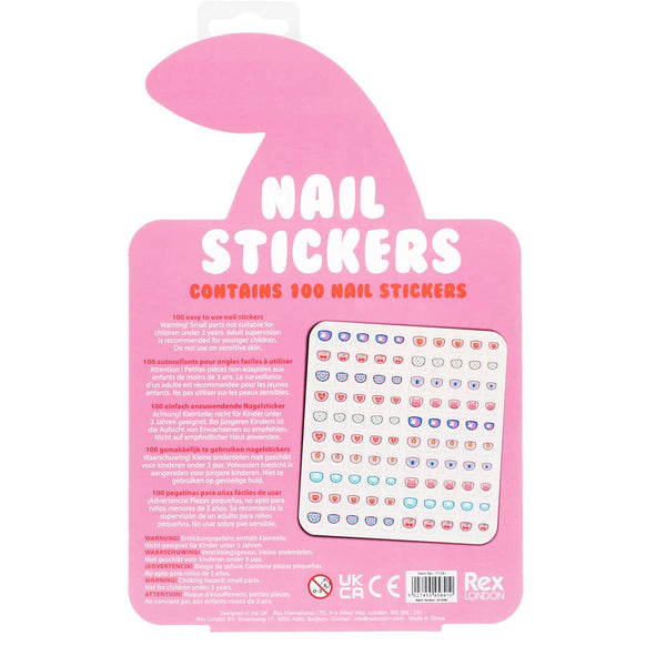 Pink packaging of nail stickers with a small window showing the product inside.