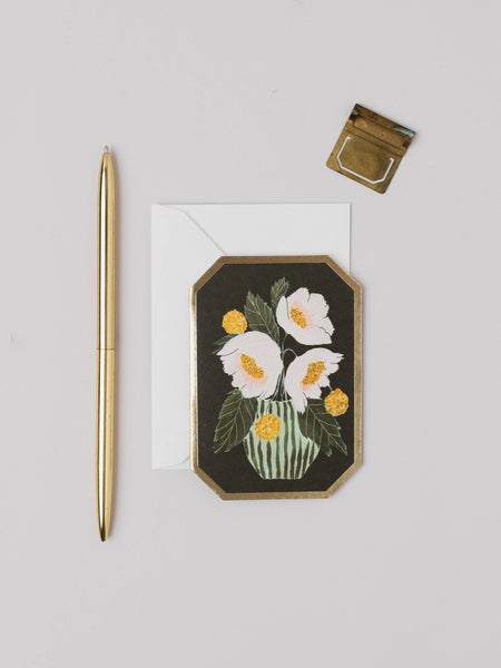 Peony Vase Botanical Die Cut Mini Floral Greeting Card - Katie Housley