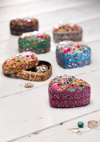 Heart Bead & Sequin Velvet Lined Trinket Box - Namaste