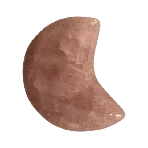 Crescent-shaped Rose Quartz  crystal on a white background