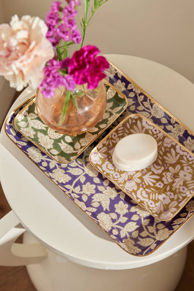 Tiny Green Jaya Bohemian Chic Tray With Enamelled Metal Flowers - Bonheur du Jour