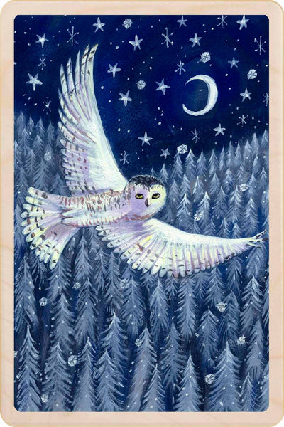 Snow Owl Wooden Postcard - The Wooden Postcard Company
