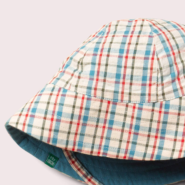 Checked Seersucker Reversible Sunhat - 5-8 Years - Little Green Radicals