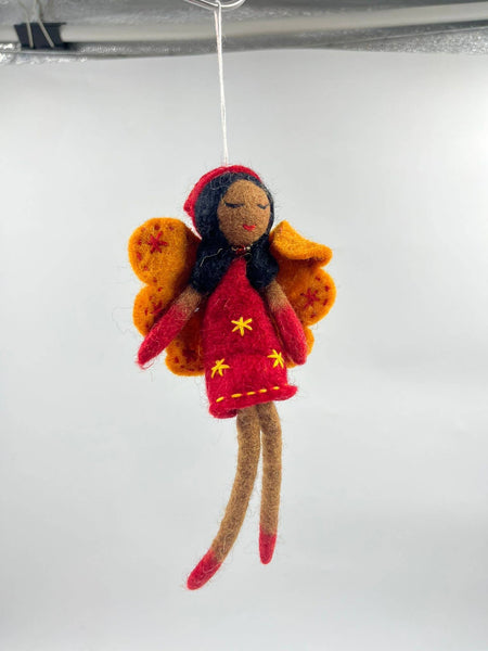 Red Handmade Felt Angel Lady Decoration - Funky Yak Ltd 