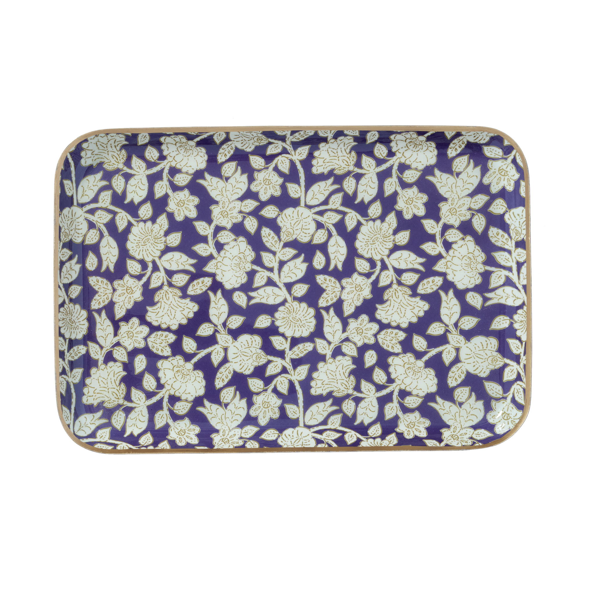 Large Violet Jaya Bohemian Chic Tray With Enamelled Metal Flowers - Bonheur du Jour