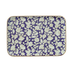 Large Violet Jaya Bohemian Chic Tray With Enamelled Metal Flowers - Bonheur du Jour