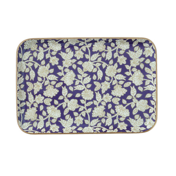 Large Violet Jaya Bohemian Chic Tray With Enamelled Metal Flowers - Bonheur du Jour