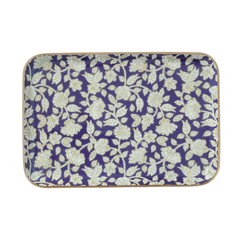 Large Violet Jaya Bohemian Chic Tray With Enamelled Metal Flowers - Bonheur du Jour