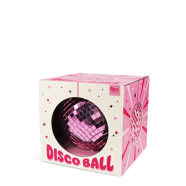 Pink disco ball in a decorative box with 'Rex' branding on a white background