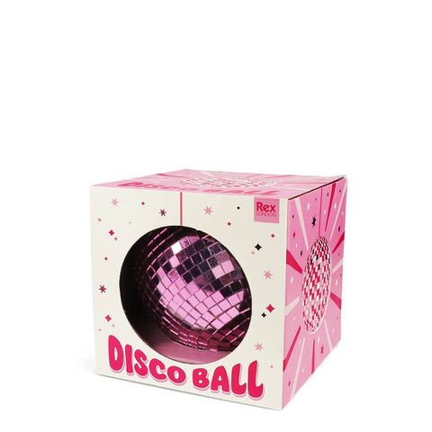 Pink disco ball in a decorative box with 'Rex' branding on a white background
