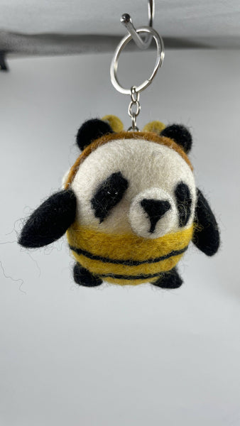 Handmade Cute Felt Bear with Honey Bee Outfit Keyring - Funky Yak Ltd
