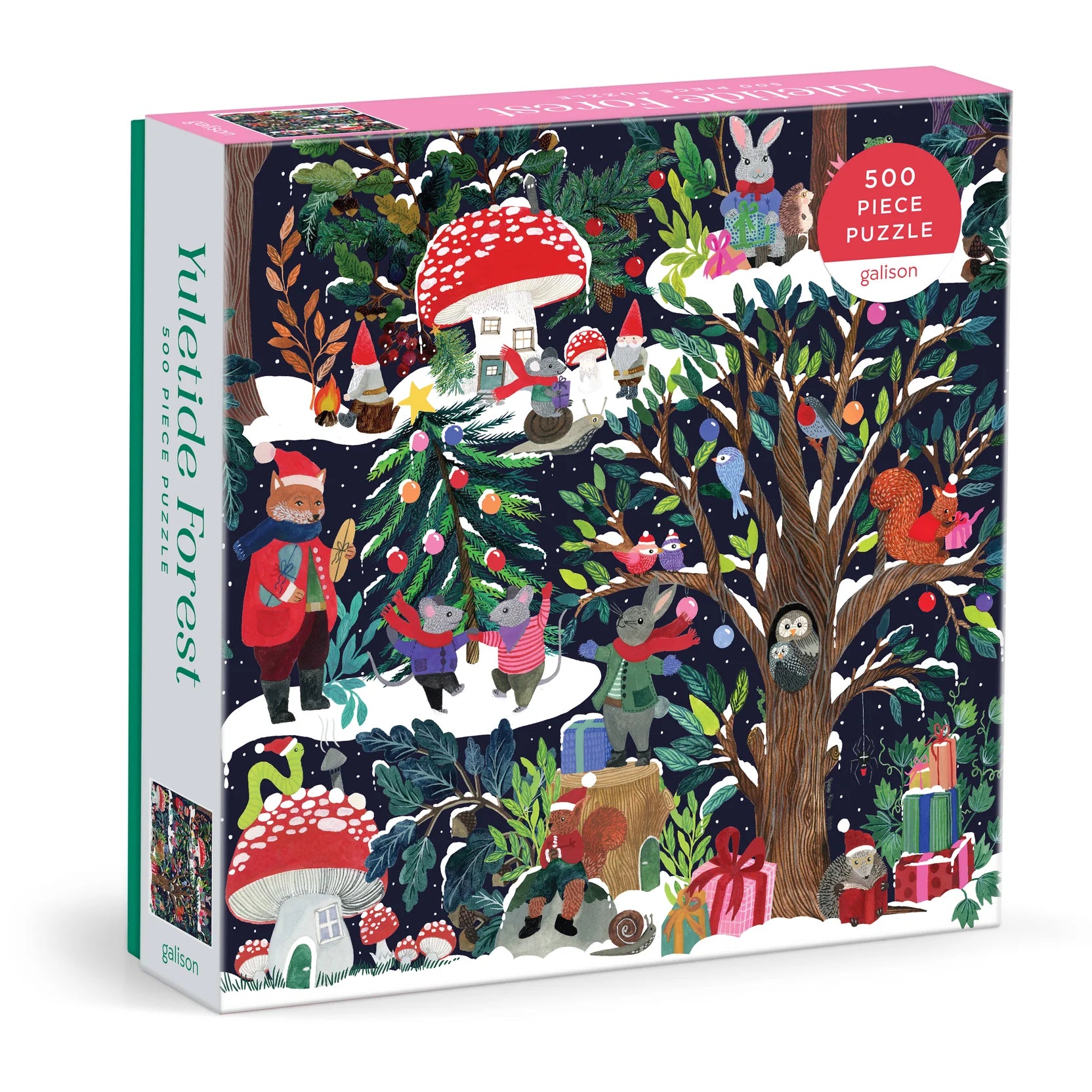 Jigsaw puzzle box with a colourful forest scene featuring trees, animals, and characters.