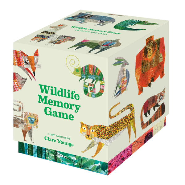 Box of Wildlife Memory Game with illustrations of animals on a white background