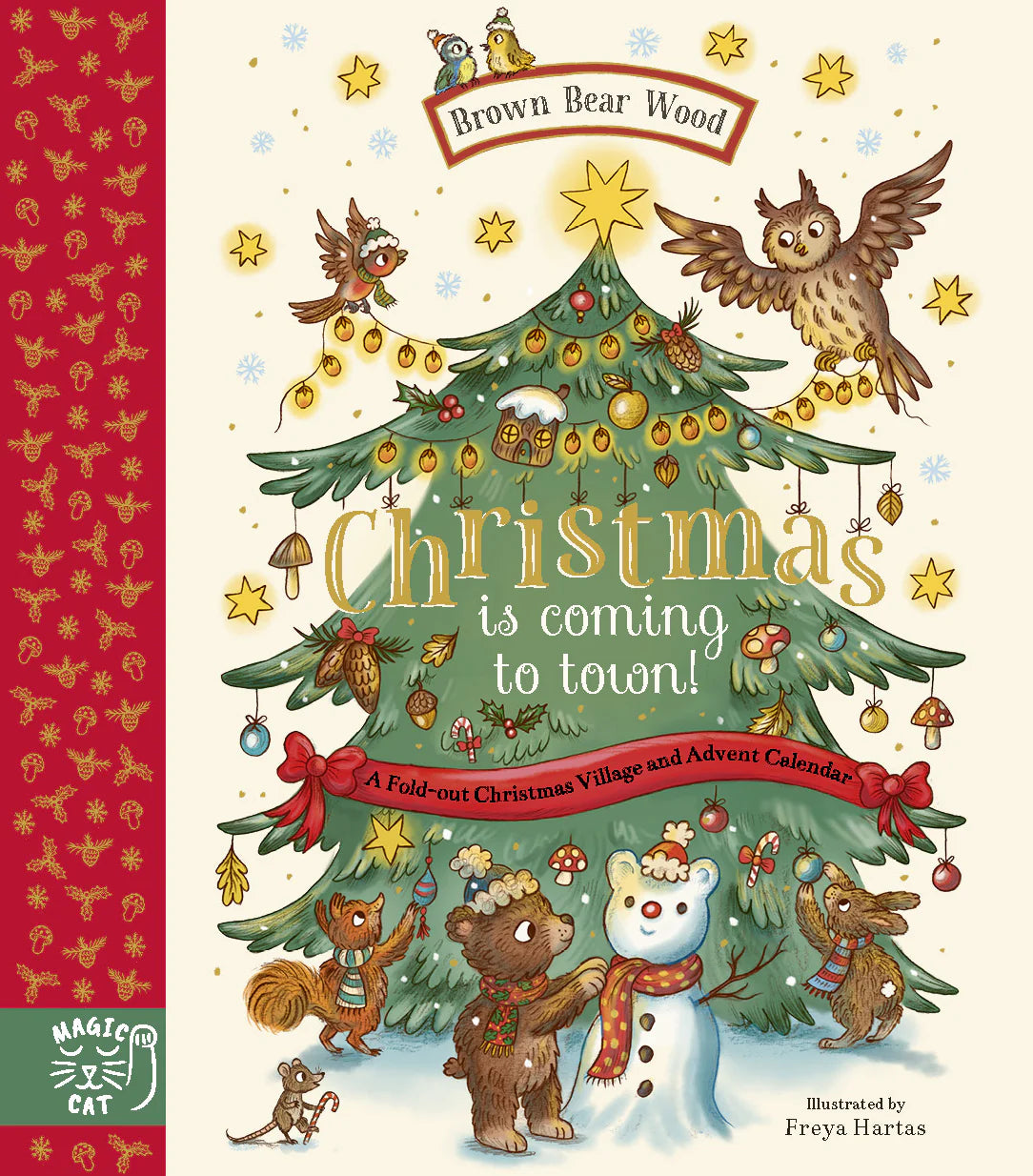 Book cover of 'Brown Bear Wood Christmas is coming to town!' with a Christmas tree and characters.