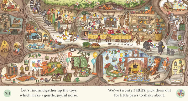 Illustrated children's book page with a detailed scene of an underground habitat