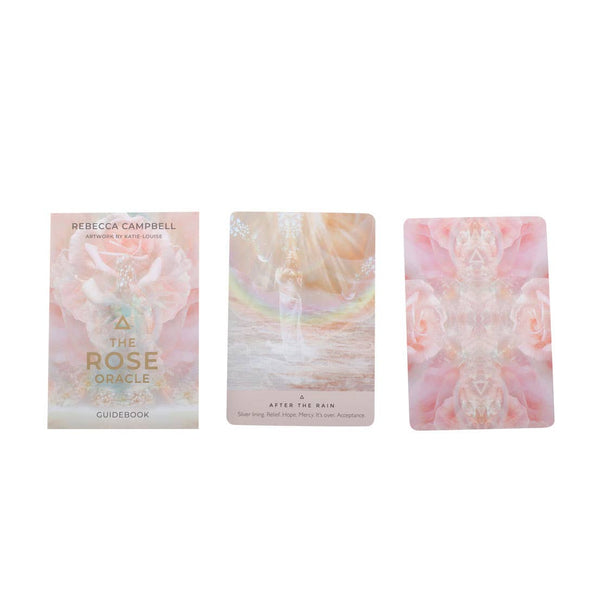 Three cards from 'The Rose Oracle' by Rebecca Campbell on a white background
