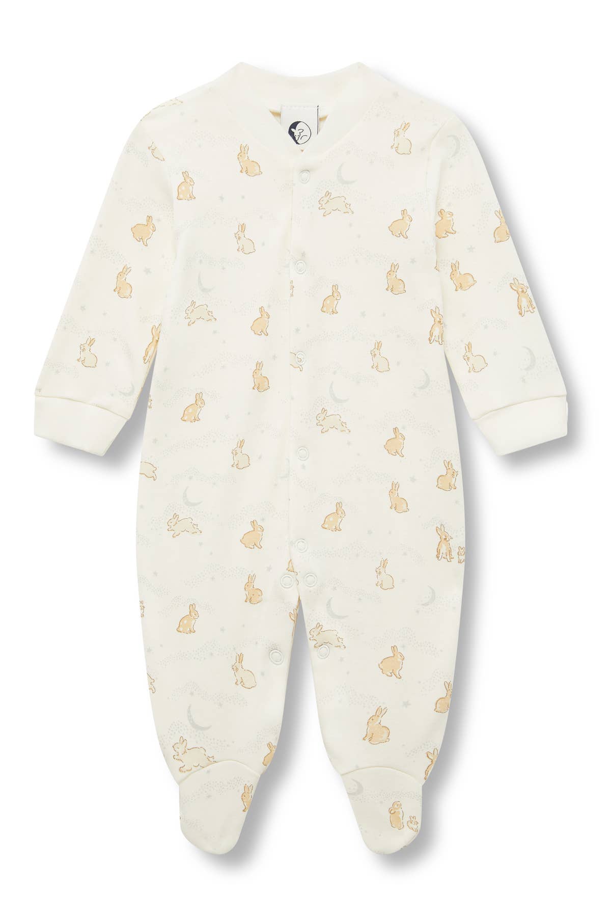 Baby onesie with bunnies prints on a white background