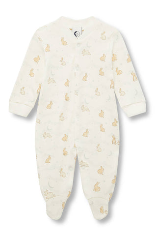 Baby onesie with bunnies prints on a white background