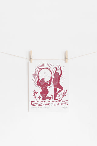 Burgundy Meet Me in the Morning Riso Print - Prints by the Bay