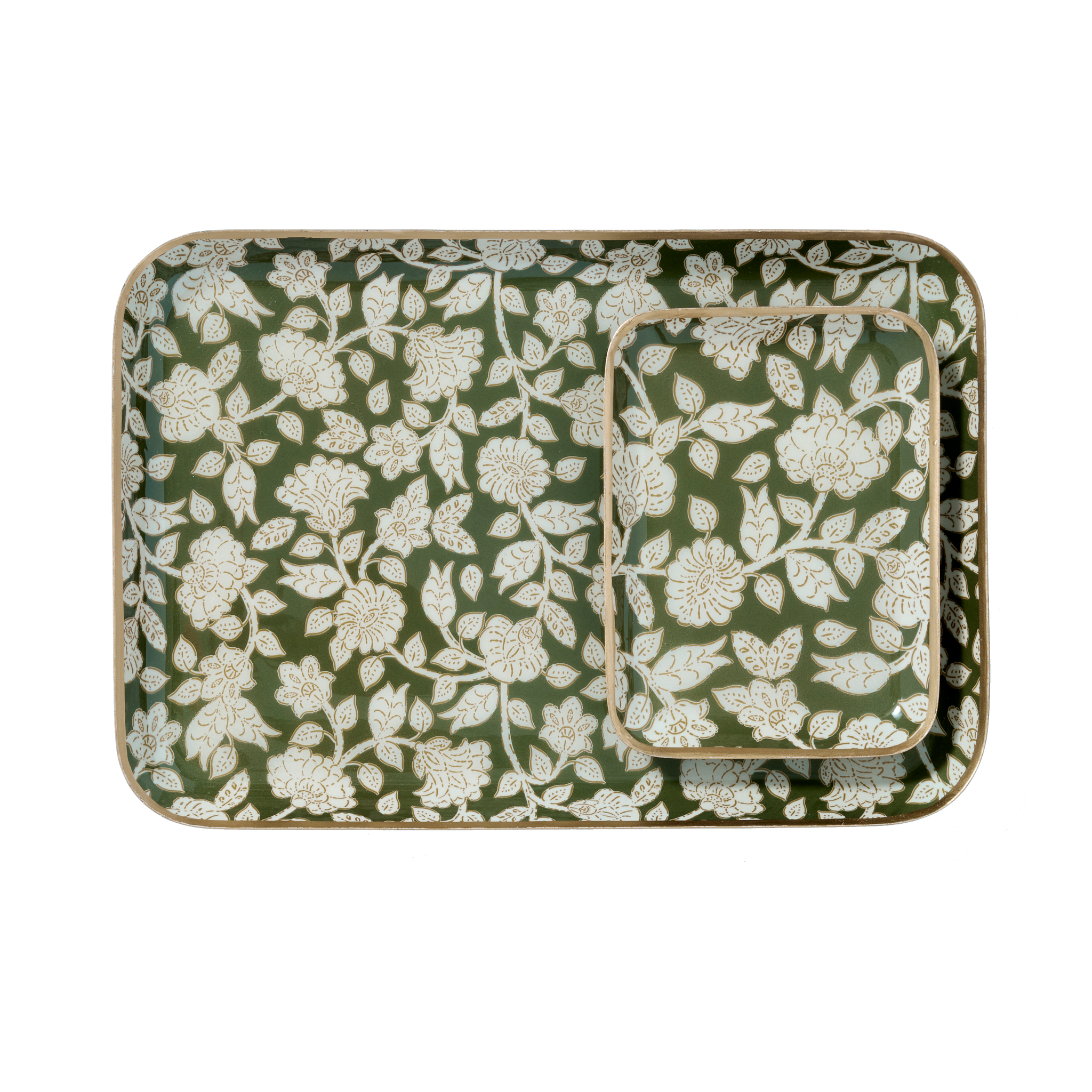 Green Jaya Bohemian Chic Tray With Enamelled Metal Flowers - Bonheur du Jour