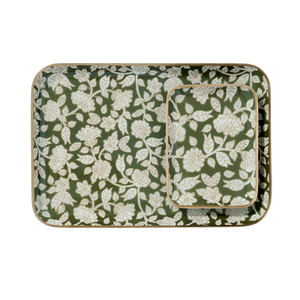 Green Jaya Bohemian Chic Tray With Enamelled Metal Flowers - Bonheur du Jour