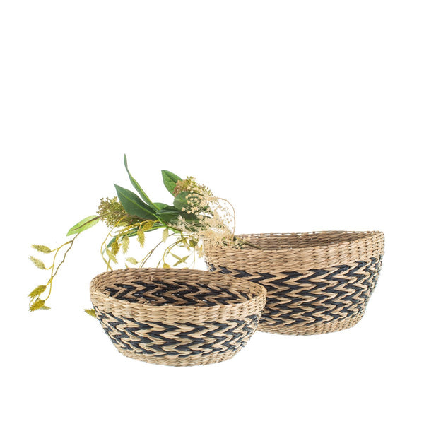Set of 2 Black Chevron Seagrass Decorative Bowls - Sass & Belle