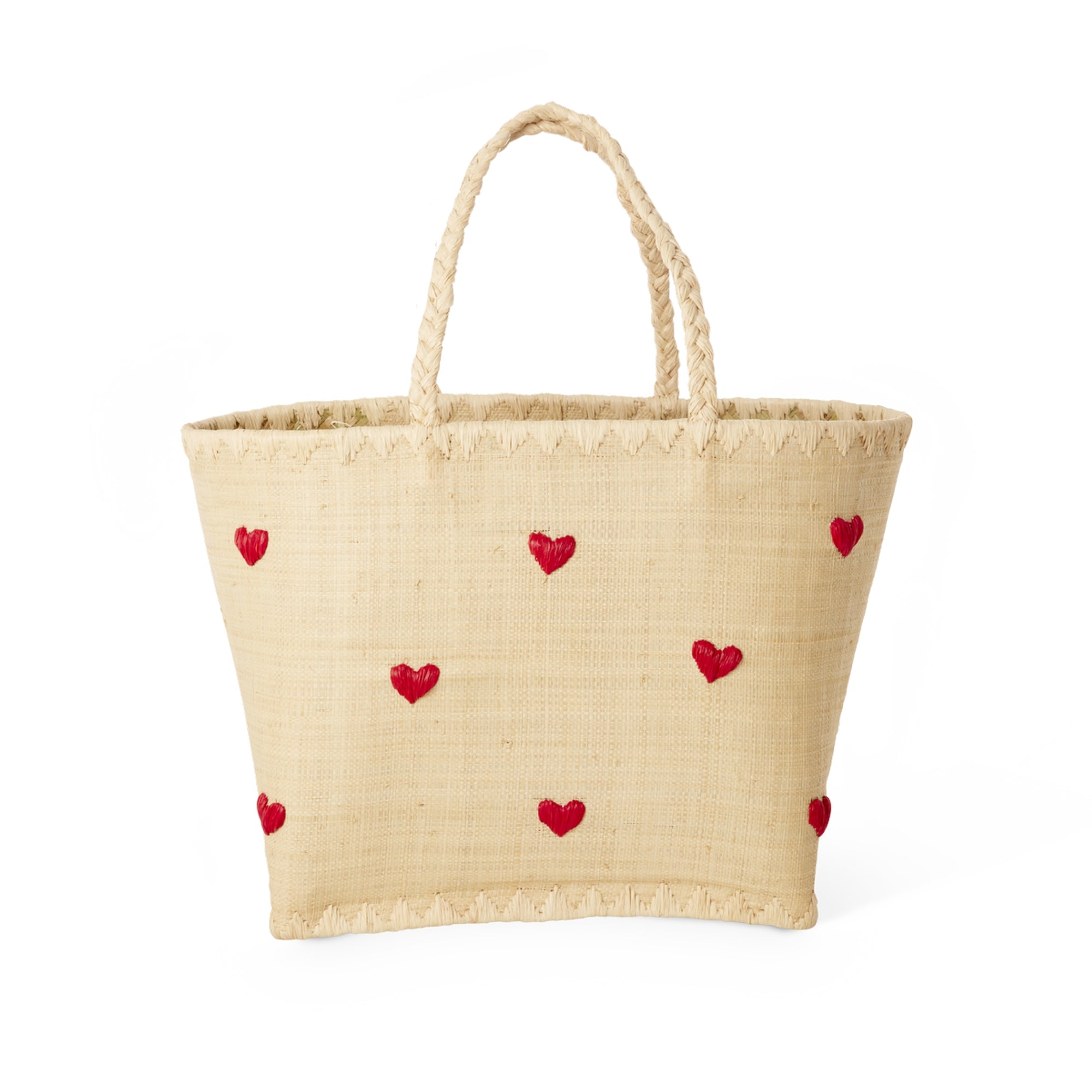 Small Raffia Bag with Darling Hearts and Raffia Handles - Rice DK